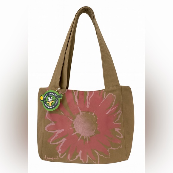 Handbags - Military green Life is Good brand new Tote Bag with Pink Floral Design